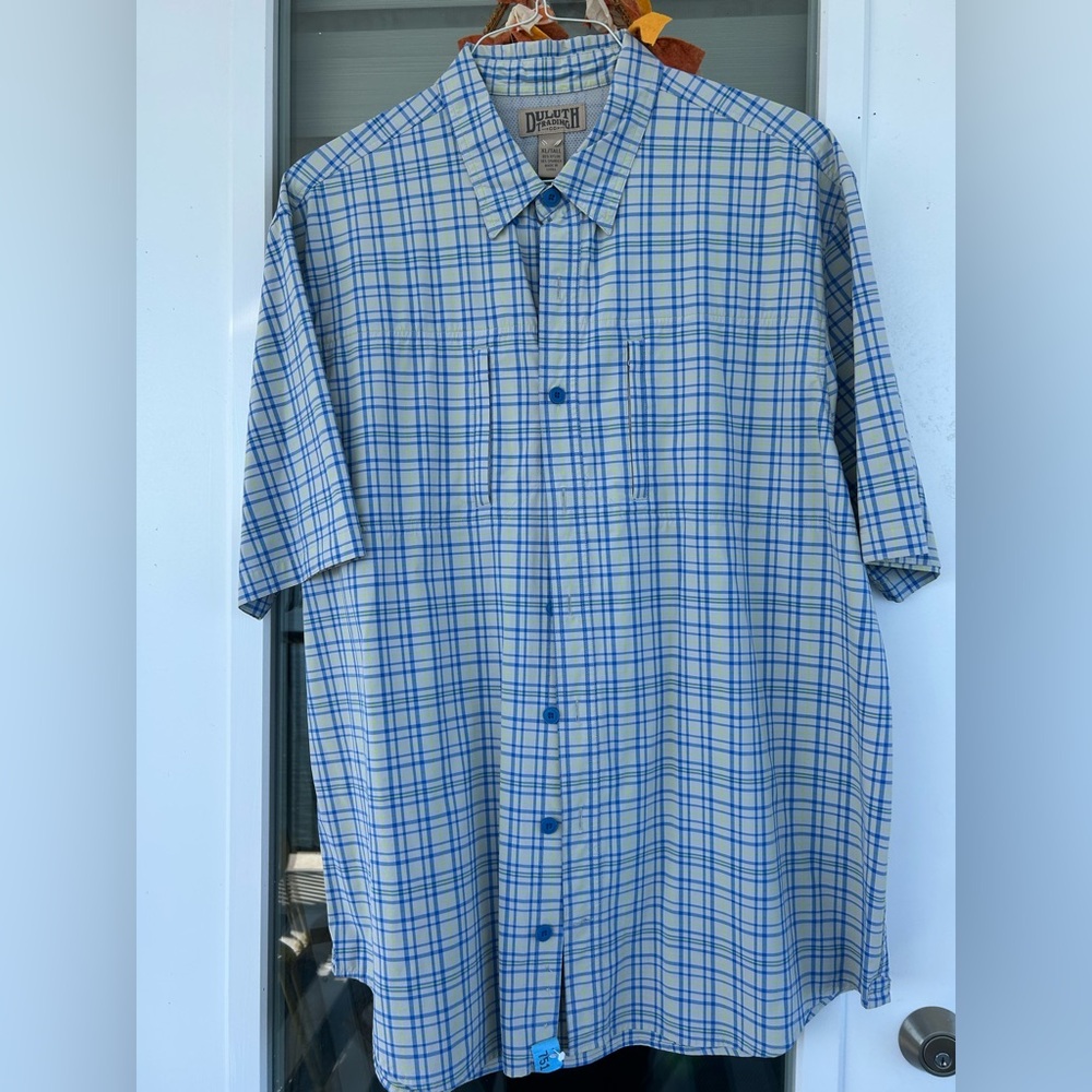 Duluth Trading Co Blue and White Plaid Men's Shirt